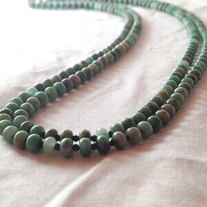 Long Beaded 6mm Emerald Rondelle with Black Spinel Spacers